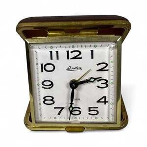 Vintage Linden Travel Alarm Clock with Brown Case